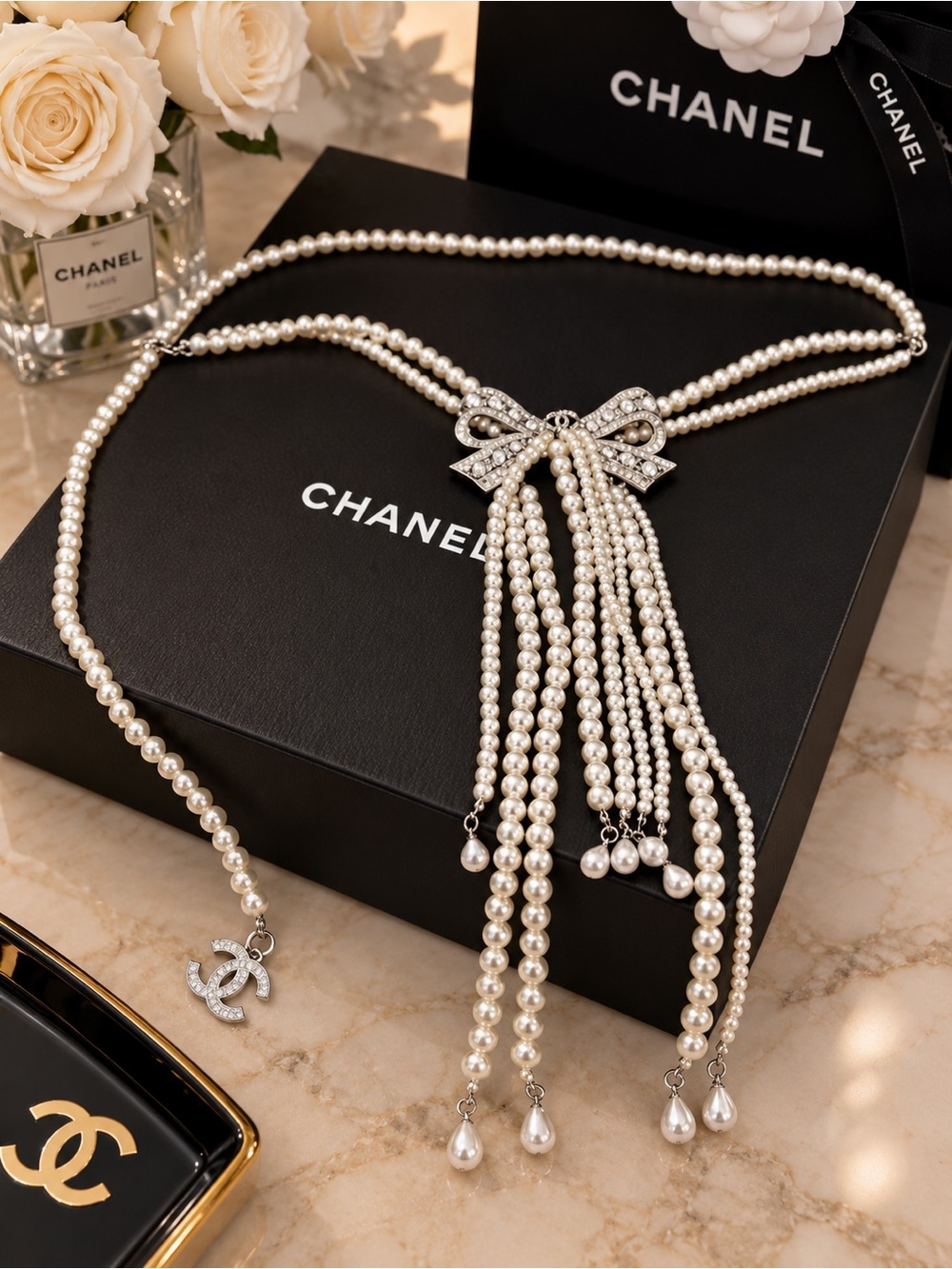 New Faux Pearl Statement Belt – 38” Total Length